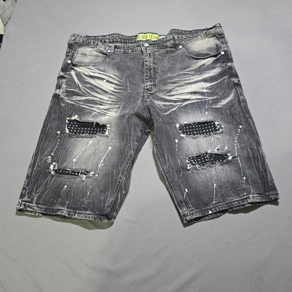 Demolition Denim Shorts Mens Size 48 Grey Distressed Acid Wash Paint Splatter